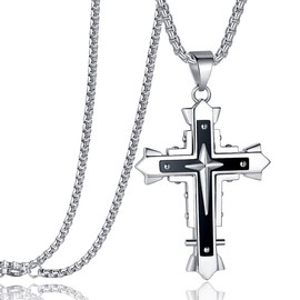 Rehoboth Stylish Holy Stainless Steel Cross Big Pendant Necklace for Men 24 Inch Chain