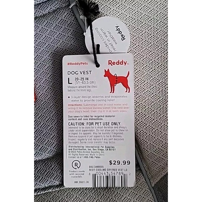 Reddy LARGE Reddy Cooling Dog Vest Cool-to-Touch Technology Cooling Relief