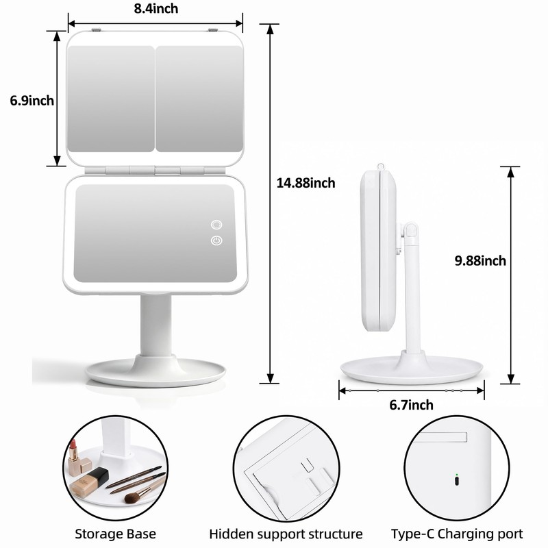 Rechargeable Travel Makeup Mirror with Light,10X 40X Magnification