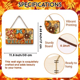 Fall Door Sign Autumn Front Wooden Wreath Hanging Thanksgiving Cartoon Mouse Maple Decor Fall Decorations for Home Party