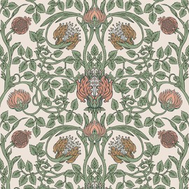 VEELIKE Boho Floral Wallpaper Peel and Stick Vintage Art Nouveau Wallpaper 17.7''x354'' Prepasted Renter Friendly Wallpaper for Bedroom Bathroom Removable William Morris Art Wallpaper for Home Décor