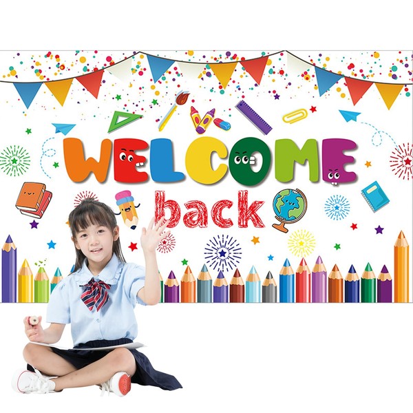 JOLINTAL Welcome Back Banner Decorations, Welcome Back Backdrop, Welcome Back