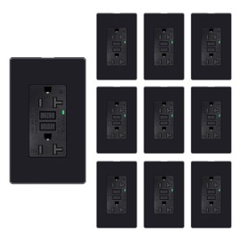 KCMYTONER GFCI Outlet Receptacle with LED Indicator, 20 Amp 125 Volt Wallplate and Screws Included ETL Listed, Black GFI 10 Pack