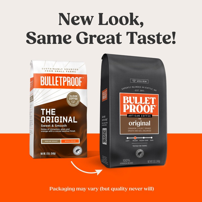 Bulletproof Original Medium Roast Whole Bean Coffee, 12 Ounces, Clean