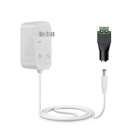 Tonton 24W Power Supply Adapter 6ft Cord 12V 2A 2000mA DC Power Cable to 110-240V AC Adapter UL/CE/FCC Certified 5.5mmx2.1mm DC Plug with LED Terminal Connector for LED Strip Light,CCTV Camera(White)