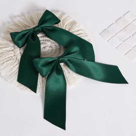 4in Christmas Dark Green Hair Bows Alligator Clips for Teen Toddler Girls, 2pc Solid Silky Satin Polyester Ribbon Ponytail Holder Barrettes Party Dress Accessories Kids Xmas Gift