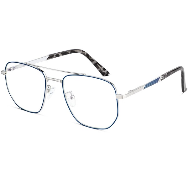 KALIYADI Blue Light Reduction Glasses, Date Glasses, Blue Light Reducing Glasses, No Prescription Men's Gaming Glasses, PC Glasses, silver/blue