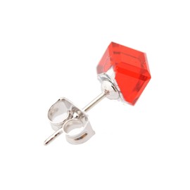 Spinningdaisy Tiny Crystal Cube Stud Earrings (Red)