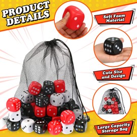 RoundFunny 48 Pcs Foam Dice Stress Ball 1.57 Inch Fake Soft Slow Dot Dice Stress Anxiety Relief Dice Toys for Kids Adults Board Game Themed Decoration Party Pool Toy Favors School Supplies