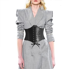 DTWAWA Black Corset Belts for Women, Wide Elastic Tied Leather Waspie Waist Belt for Girls Dresses, 27-30 Inches