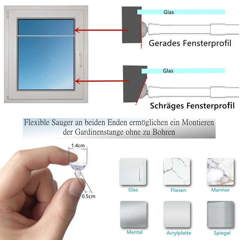 Pack of 2 Clamping Rod Curtain Rod No Drilling with