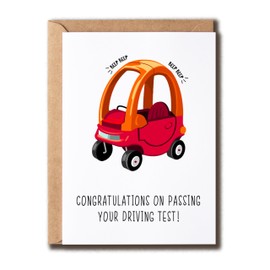 BPKDesigns Congratulations Passing Driving Test Card - Funny Toy Car Greeting Card - Blank Inside - 5 x 7 Inches