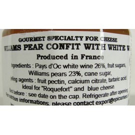 William Pear and White wine French Imported confit for cheeses 4.4 oz jar by l'Epicurien France, Six