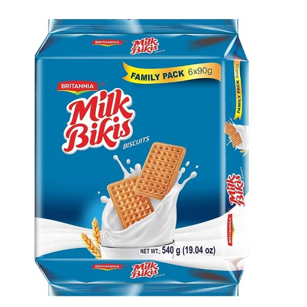 BRITANNIA Milk Bikis Biscuits 19.04oz (540g) - Cream Sandwiched Crispy Cookies - Kids Favorite Breakfast & Tea Time Snacks - Halal and Suitable for Vegetarians (Pack of 1)