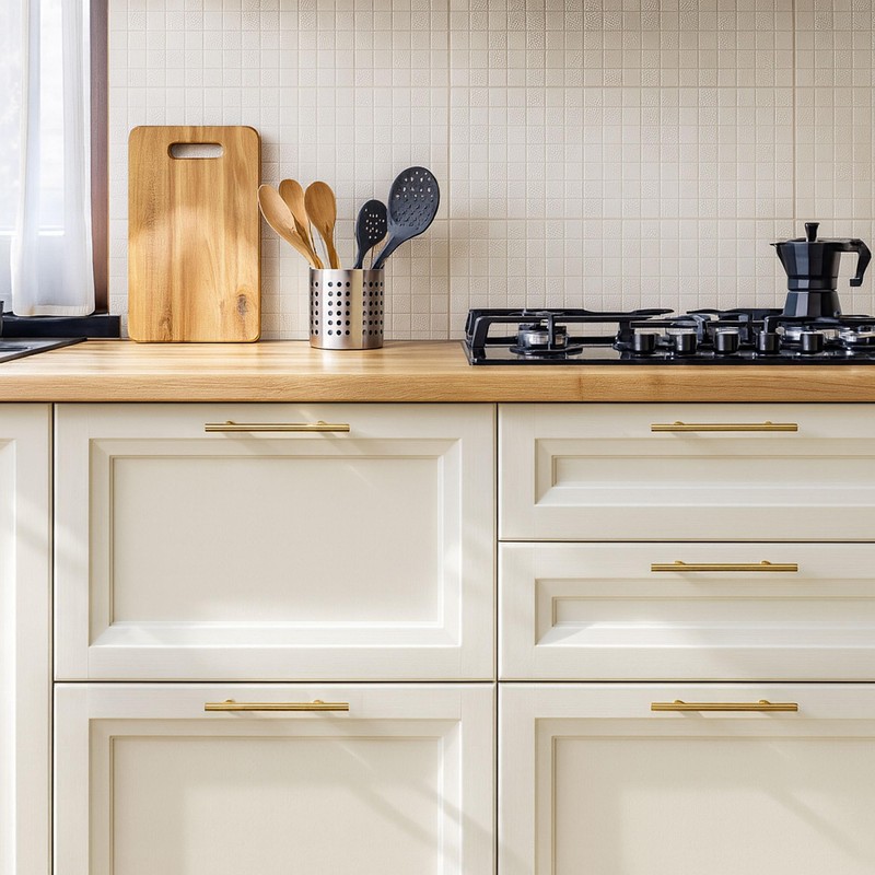 QOGRISUN 5-Pack Solid Brass Cabinet Pulls, Gold Euro Stvle T-Bar