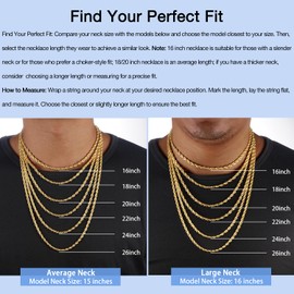 Jewlpire 14K Plated Gold Chain Necklace for Men, 4mm Rope Chain Gold Chain for Men Sturdy Men's Chain Necklaces, 20 Inch