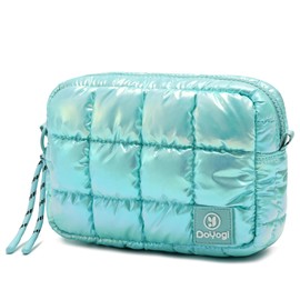 DOYOGI Quilted Cosmetic Bag, Puffer Makeup Bags, Crossbody Purses for women,Cute Travel Toiletry Bag for Women (Dazzling Ice Blue)