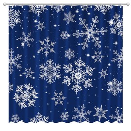 Fitumiw Winter Snowflakes Christmas Shower Curtain 72" x 72" Snowflake Home Bathroom Decorations Snow Santa Xmas Bathtub Curtain Set with 12 Hooks (Blue)