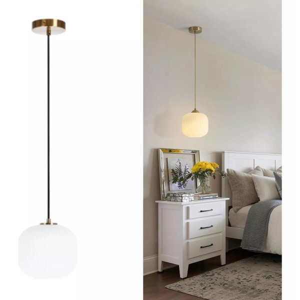 MODERN DECORATION Lampara Colgante Vidrio Blanco 60w, 150x20 Cm |