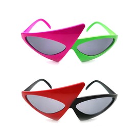 EPCDBBRT 2 Pieces Asymmetrical Contrasting Color Funny Glasses, Rose Red + Green, Red + Black, Retro, Multicolor, Party, Music Festivals, Bars, Dance Parties