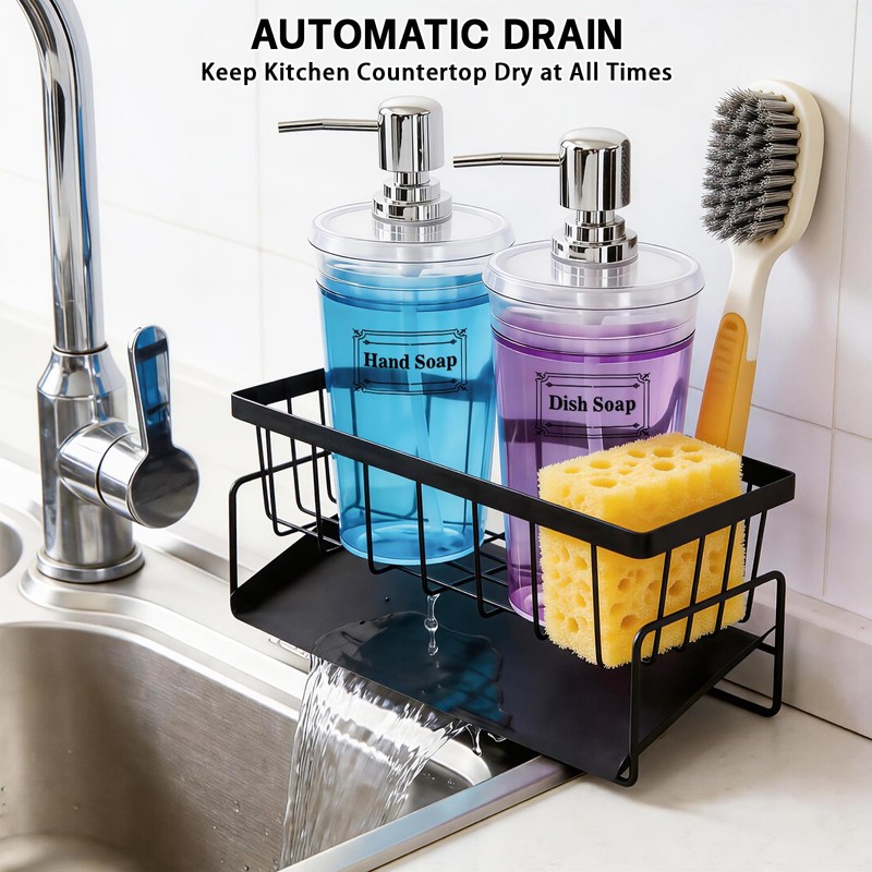 Kitchen Sink Caddy with Hand and Dish Soap Dispenser Set,