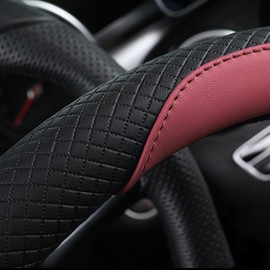 CGEAMDY Steering Wheel Cover Car, Sport Anti-Slip Breathable Steering Wheel Cover, Universal 37-39 cm Microfiber Leather Steering Wheel Cover, Protective Accessories(Black Burgundy)