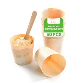 Canape King Pinewood Disposable Cups - Biodegradable Natural Wooden Desert and Fries Serving Tableware - Great for Christmas Wedding Parties and Buffet (50, 4.5 cm x 4.5 cm)