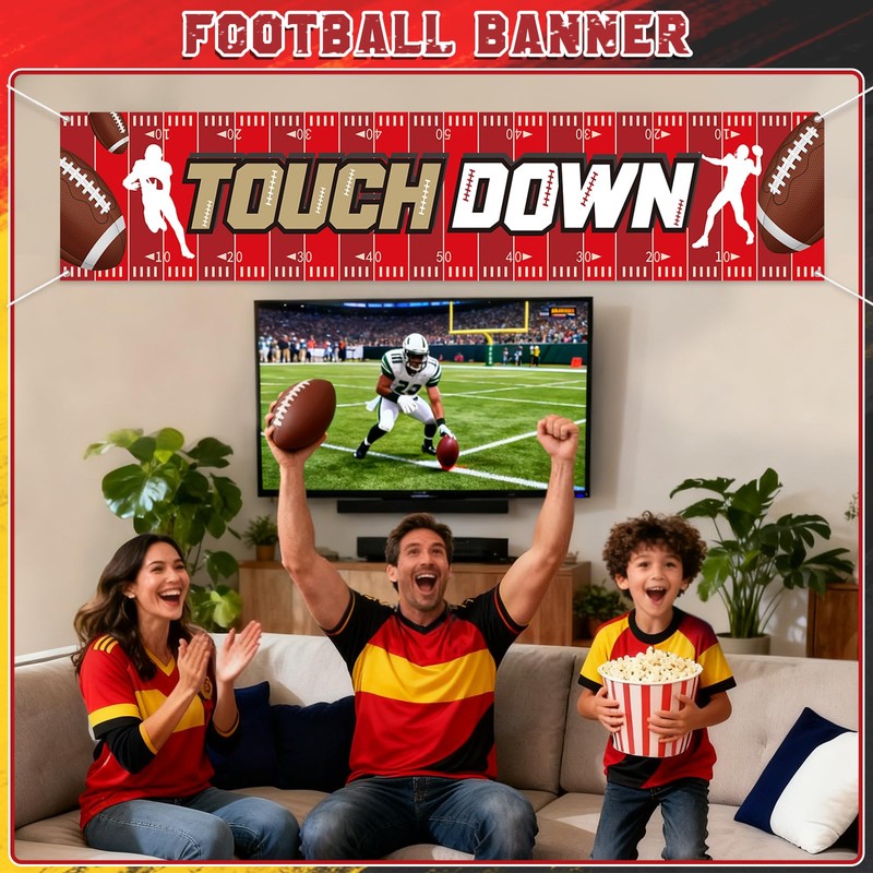 AKAIXI Large 9.8×2 ft Red Yellow and Black Touchdown Banner