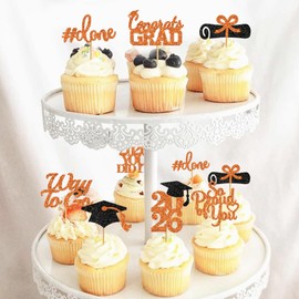 40Pcs Graduation Cupcake Toppers 2026 Graduation Decorations Class of 2026 Cupcake Toppers 2026 Congrats Party Decorations 2026 (orange)
