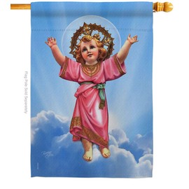 Breeze Decor - Divine Baby Jesus Inspirational - Everyday Impressions Decorative Vertical House Flag 28" x 40" Printed in USA