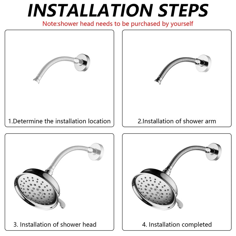 DOUBLUOEG Adjustable Shower Arm, Chrome 11.8 Inches Shower Head Extension