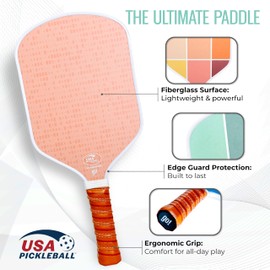 Pickleball Paddle Set – 2 USAPA Approved Lightweight Paddles, Fiberglass Surface, 13mm Honeycomb Core, 2 Outdoor Balls & Carry Bag – Perfect for Beginners & Pros