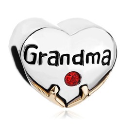 CharmSStory Heart Grandma Love Red Simulated Birthstone Synthetic Crystal Charm Beads Charms for Bracelets