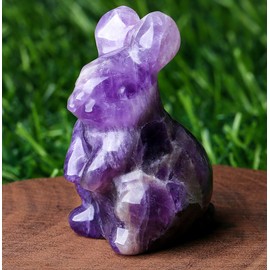 DUQGUHO Amethyst Bunny Decor Crystals Rabbit Statue Pocket Polished Natural Gemstone Crystals Figurines for Easter Decoration 1.5’’ Gifts for Women 1PC