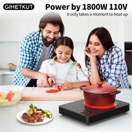 GIHETKUT Single Burner Electric Cooktop,110V 1800W Electric Stove Top with LED Touch Control,10 Power Levels, 4 hTimer, Safety Lock,single electric burner Overheat protection