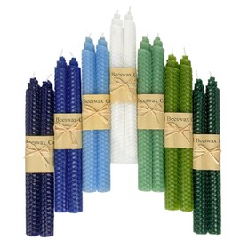 Lacaser Natural Beeswax Taper Candles Bulk 14 Pack, 9" Long Candle Sticks, Unscented & Dripless Bees Wax Made Candles, Blue White Green in 7 Assorted Colored Colors