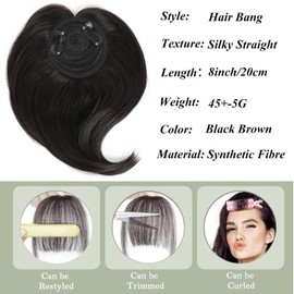 Uotp Synthetic Hair Crown Topper Closure Wiglet Women's Top Toupees Straight Hairpiece with Clips on Hair Extensions (8", Black Brown)