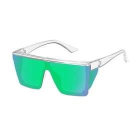 BINGKING Fashion AnsiZ87 Designer Safety Sunglasses for Men Women Large Flat Square Trendy Mirrored Side Shield (Clear Green Mirror)
