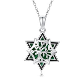 YEESIA Tree of Life Necklace for Women Sterling Silver Star of David Necklace Malachite Jewish Star Pendant Birthday Graduation Jewelry Gifts