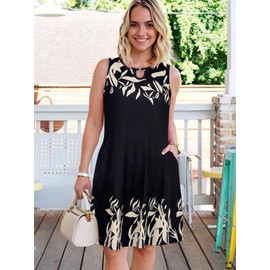 Summer Dresses for Women Casual Sleeveless Sundress Floral Loose Fit Beach Cover Up with Pocket（White Floral, 2XL