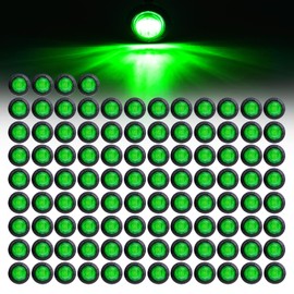 Ledvillage 100 Pcs 3/4 Inch Mini Round Green LED Bullet Side Marker Clearance Lights Sealed Button w/Rubber Grommets Universal Truck Trailer Pickup Tow RV12V DC 3LED