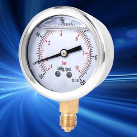 Fydun TS-PGGZ604-10bar Y60 Radial Oil Filled Vacuum Pressure Gauge Stainless Steel Housing 1/4BSP Lower Bracket