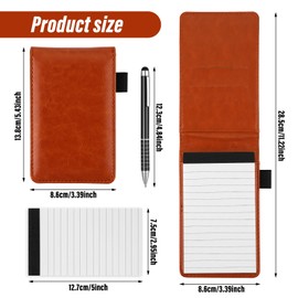 5 Pcs Small Notepad Holder Set Mini Pocket Notebook Included Leather Cover 3 Pieces Notebook 3 X 5 Inch Lined Paper Memo Book Refills 1 Pieces Metal Press Pen for Conference Business Travel (Black)