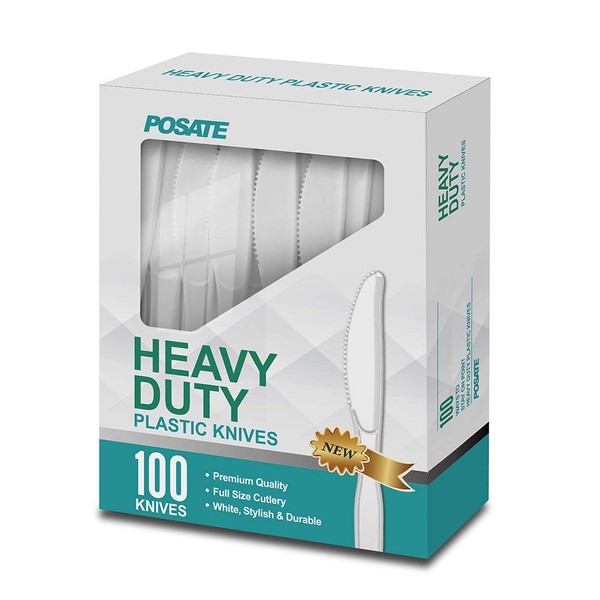 Whithe Plastic Knives, Heavyweight, 100 Packs