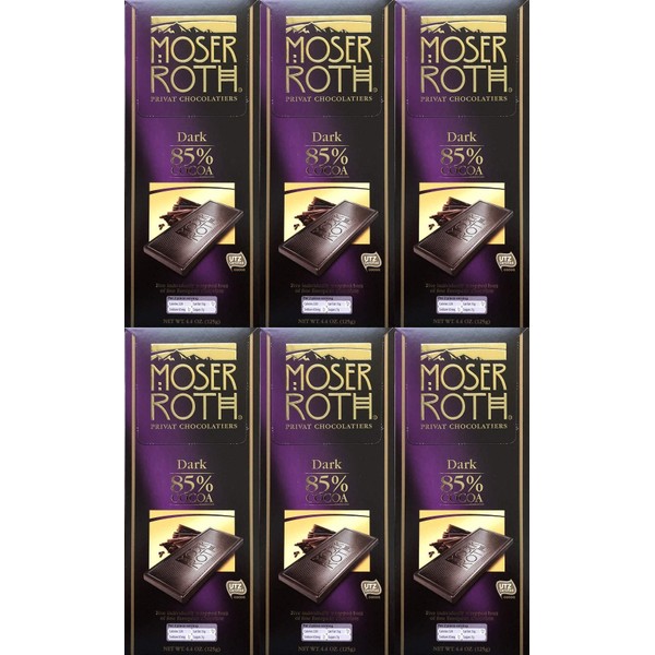 Boxed 6 Pack ~ 85% Cocoa Dark Chocolate ~ Moser Roth Fine German Chocolate Bar (s) ~ With Bonus Sample!