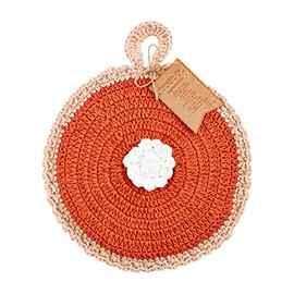 Mud Pie Crochet Pot Holder, 8" dia, Pumpkin Pie
