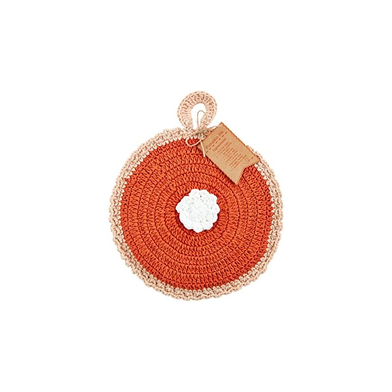 Mud Pie Crochet Pot Holder, 8" dia, Pumpkin Pie