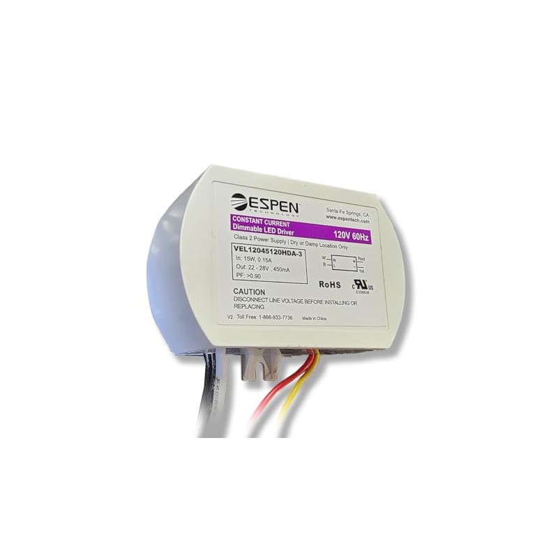 Espen VEL12045120HDA-3 LED Driver, TRIAC Dimming, Constant Current, Max. 12W,