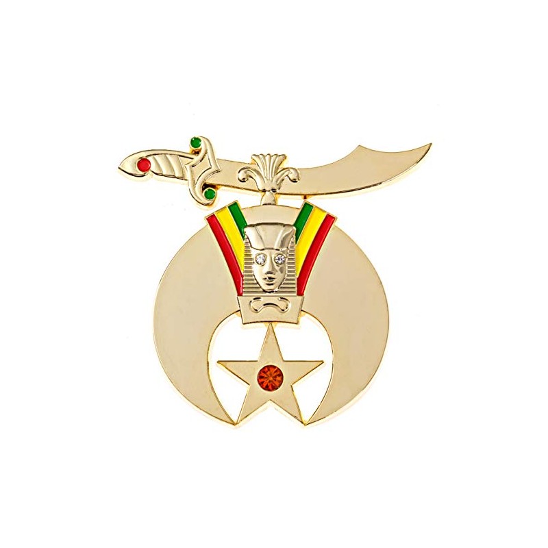 Shriner with Rhinestone Masonic Auto Emblem - [Gold & Color][3''
