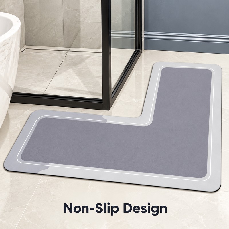 L-Shaped Diatomaceous Earth Bathroom Mat for Shower Entry – Absorbent
